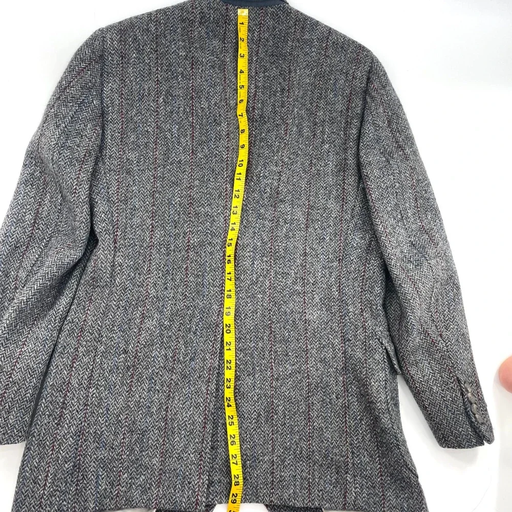Lands End Harris Tweed Blazer Mens 38R Grey Herringbone Scottish Wool Sport Coat